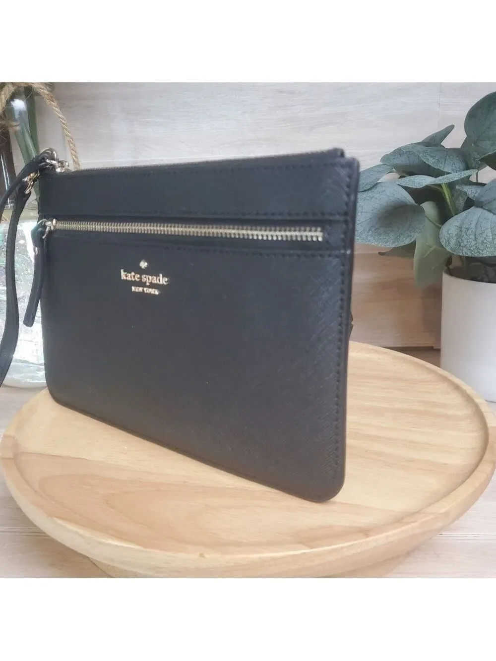 Kate Spade New York Black Leather Wristlet Wallet Mini Purse